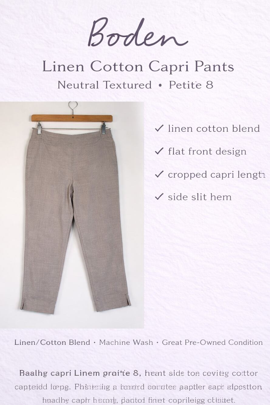 Boden Linen Cotton Capri Pants Neutral Textured Petite 8